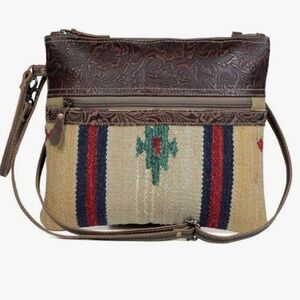 Myra Bag Brown Embossed Leather & Multi-Color Woven Crossbody